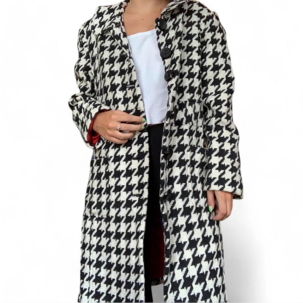 Vintage Black and White Houndstooth Trench Coat